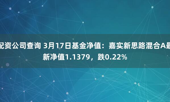 配资公司查询 3月17日基金净值：嘉实新思路混合A最新净值1.1379，跌0.22%