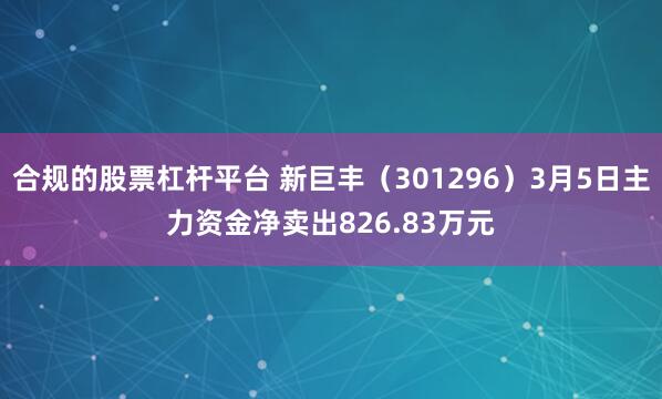 合规的股票杠杆平台 新巨丰（301296）3月5日主力资金净卖出826.83万元