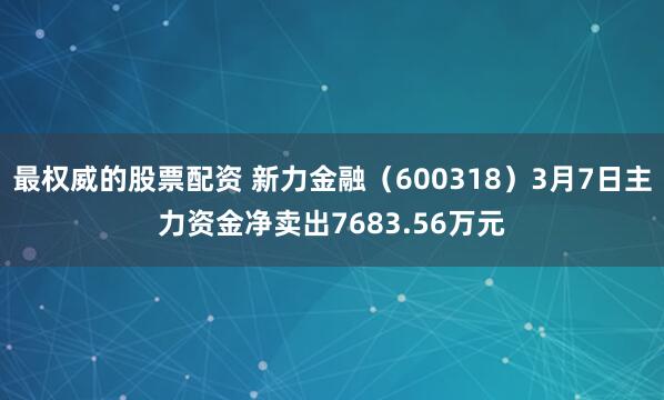 最权威的股票配资 新力金融（600318）3月7日主力资金净卖出7683.56万元