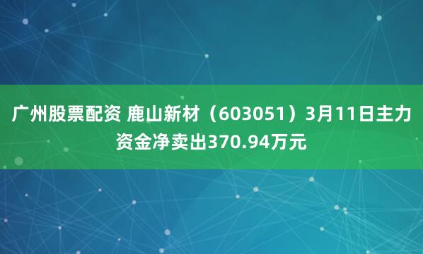 广州股票配资 鹿山新材（603051）3月11日主力资金净卖出370.94万元