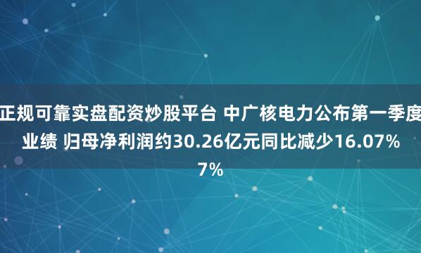 正规可靠实盘配资炒股平台 中广核电力公布第一季度业绩 归母净利润约30.26亿元同比减少16.07%